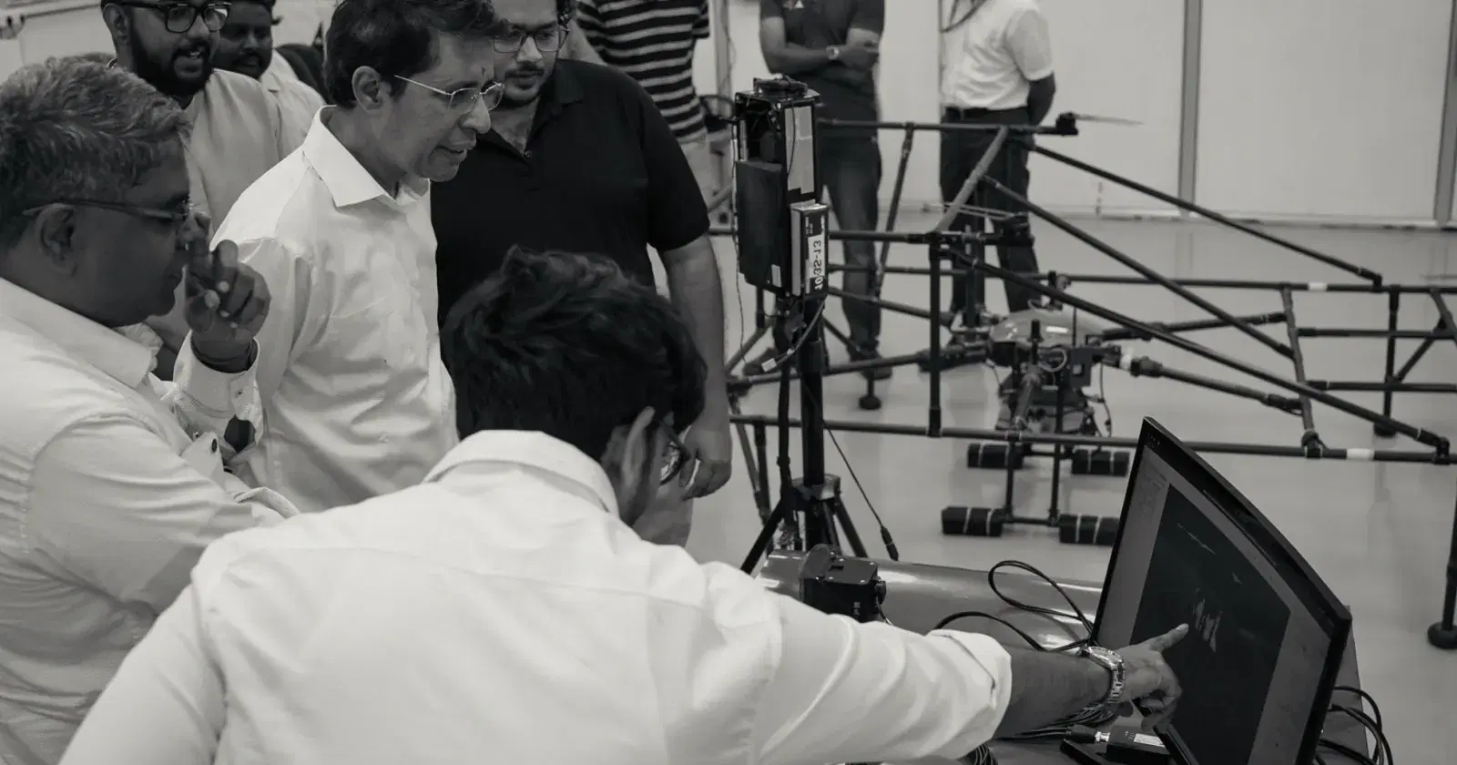 Engineers at the test station during the e50's first tethered hover